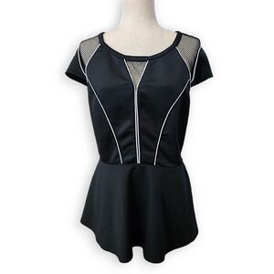 TORRID Black & White Plus-size Mesh Cut-Out Athletic Peplum Top Shirt Blouse, 1X